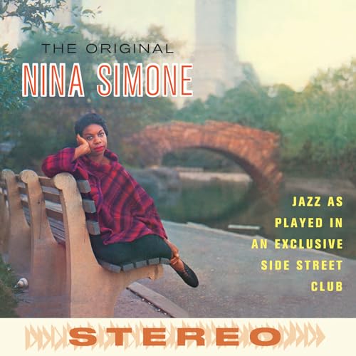 Nina Simone album cover: woman on a park bench, stone bridge backdrop.