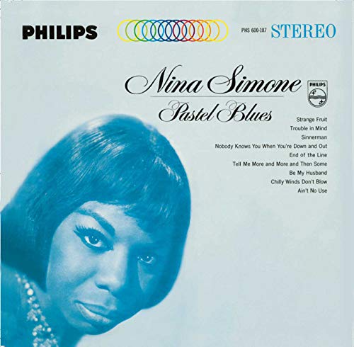 Album cover for Nina Simone’s “Pastel Blues” featuring a portrait of Simone.
