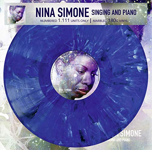 Marbled blue vinyl record featuring a portrait of Nina Simone.