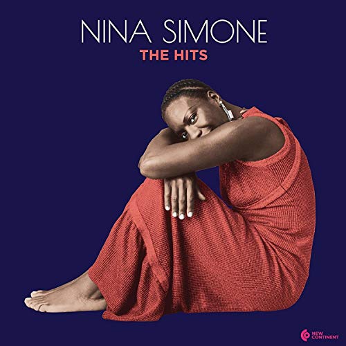 Nina Simone album cover: seated woman in a red dress, blue background.