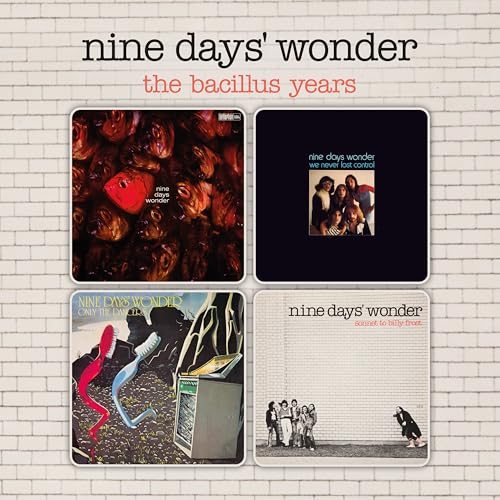 Album cover collage for Nine Days Wonder The Bacillus Years featuring four album artworks.