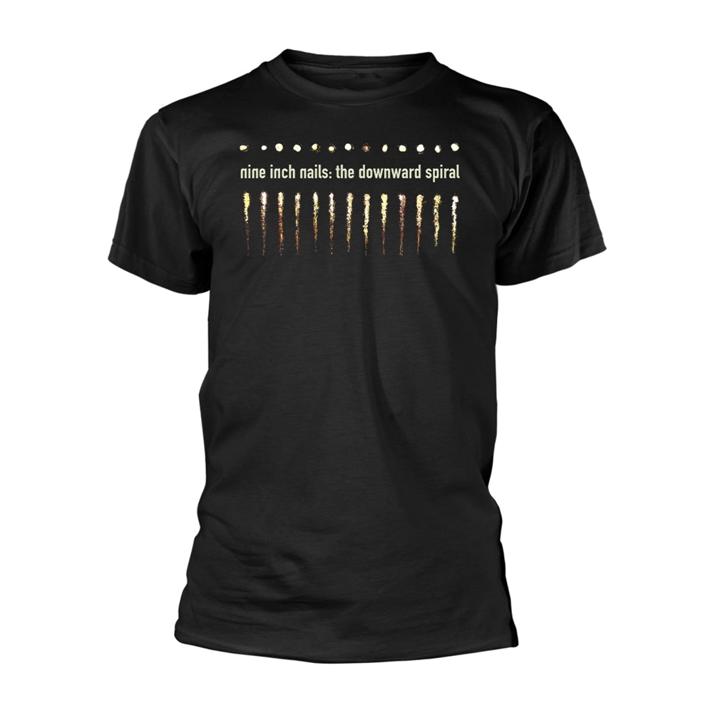 Black t-shirt with Nine Inch Nails “Downward Spiral” album artwork graphic.