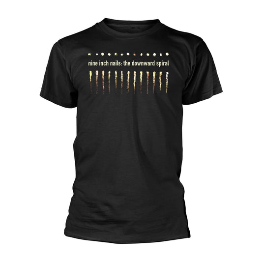 Black t-shirt with Nine Inch Nails “Downward Spiral” album artwork graphic.