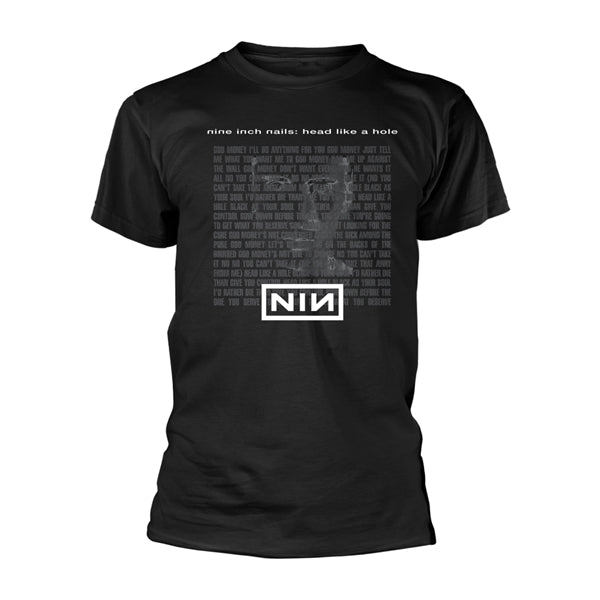 Black men's XL cotton T-shirt featuring the Nine Inch Nails Head Like A Hole graphic.