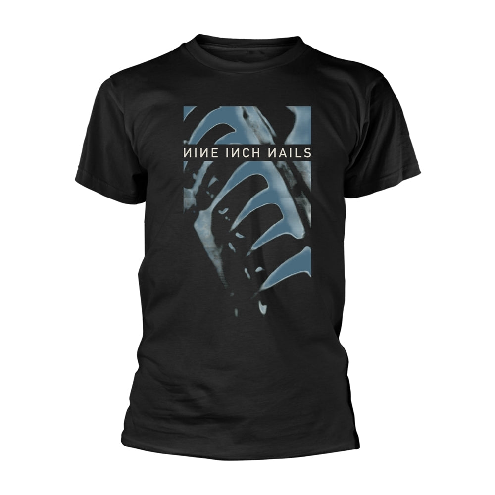 Black men's cotton T-shirt featuring the Nine Inch Nails Pretty Hate Machine logo.
