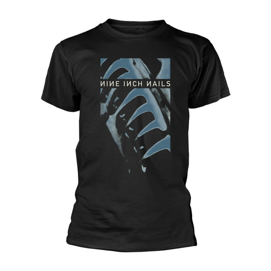Black men's cotton T-shirt featuring the Nine Inch Nails Pretty Hate Machine logo.