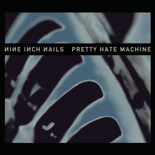 Nine Inch Nails album cover, distorted face with striped texture.