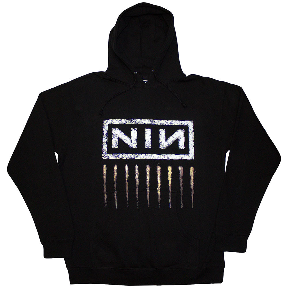 Black pullover hoodie featuring Nine Inch Nails’ *Downward Spiral* album artwork.