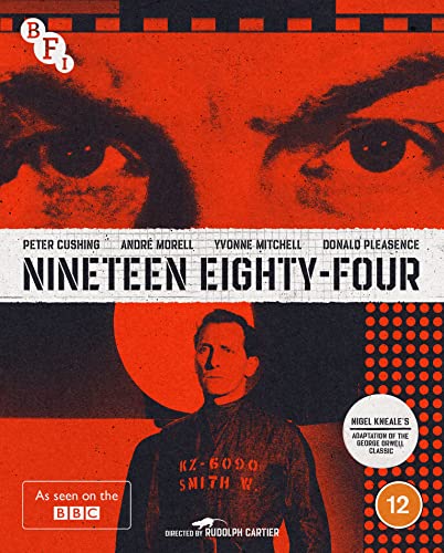 “Nineteen Eighty-Four” Blu-ray cover with close-up eyes and a shadowed figure.