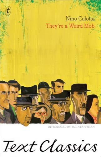 Yellow book cover with illustrated crowd in hats and text: "They're a Weird Mob".