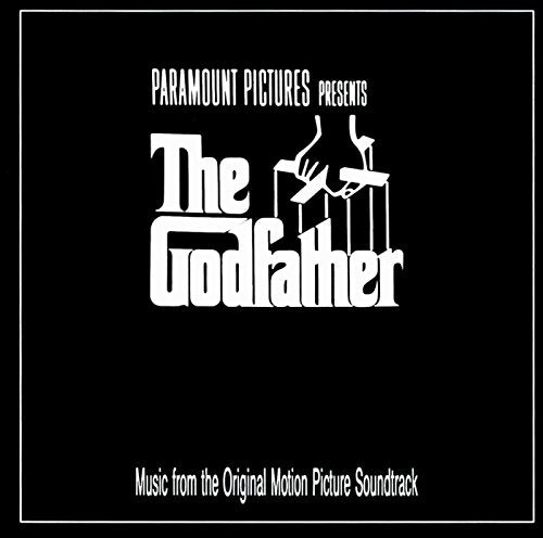 The Godfather movie soundtrack CD cover with white text and marionette logo on black.