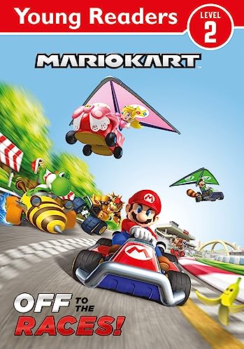 Mario Kart book cover featuring characters racing with gliders.