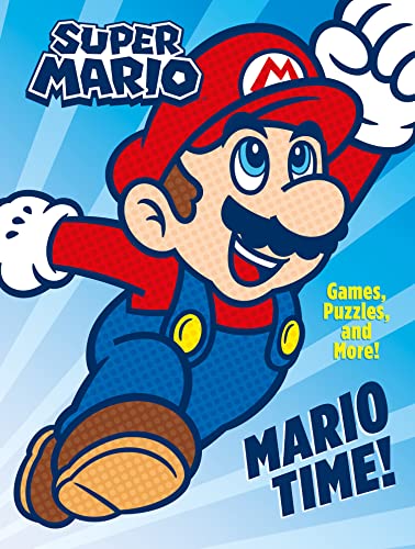 Book cover featuring Mario jumping against a blue sunburst background with bold text.