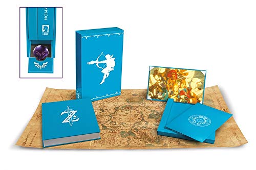 Blue "Breath of the Wild" art book set on a map background.