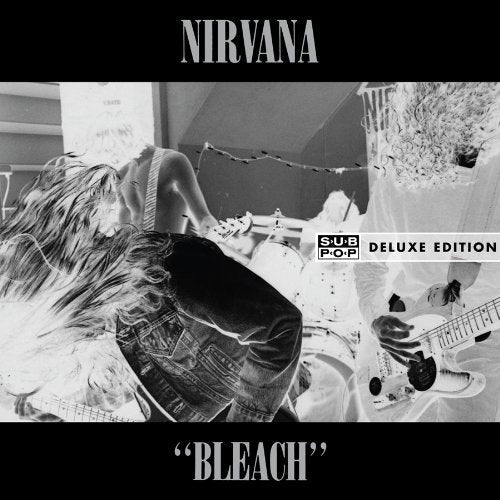 Nirvana’s “Bleach” deluxe edition CD cover with a black and white photo.