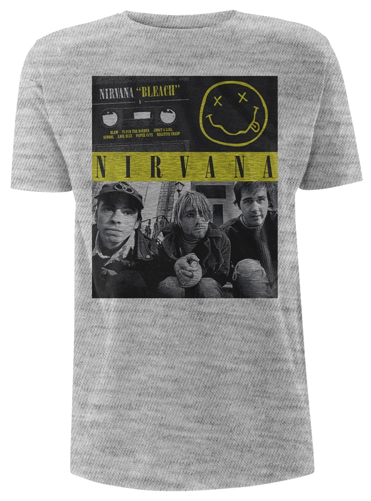 Grey Nirvana t-shirt featuring the “Bleach” album cover artwork.