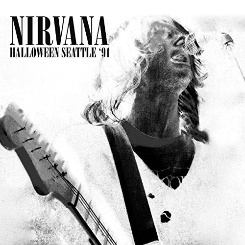 Black and white CD cover featuring Kurt Cobain performing with a guitar.
