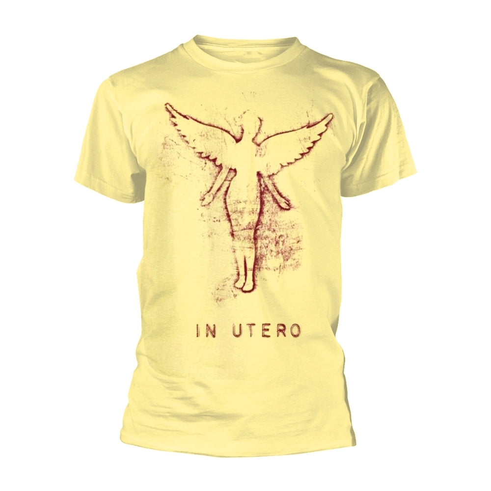 Yellow Nirvana t-shirt with a distressed bird and "IN UTERO" text.