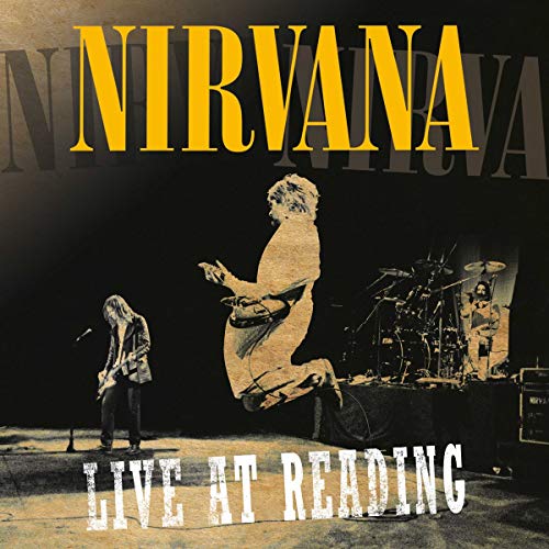 Nirvana live performance album cover featuring Kurt Cobain mid-jump.