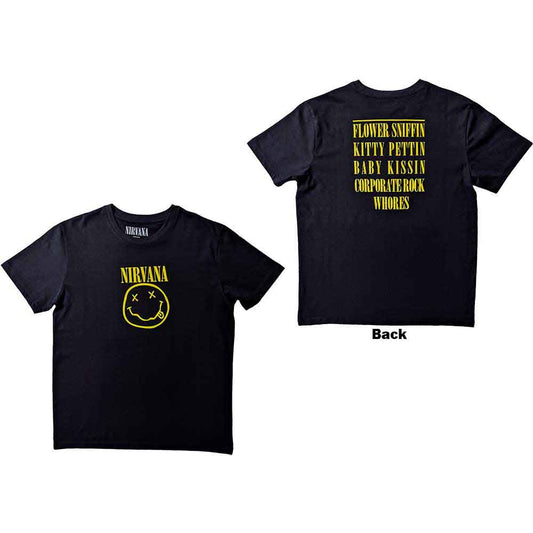 Black Nirvana t-shirt with large floral graphic on the back, size XXX-Large.