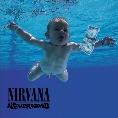 Underwater baby reaching for money, album cover for Nirvana’s Nevermind.