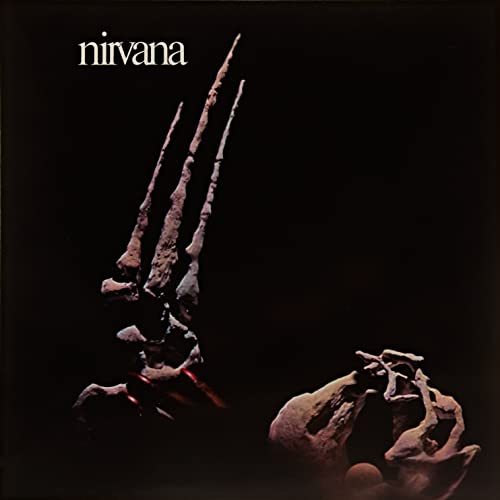 Nirvana album cover with abstract, claw-like sculptures against a solid black background.