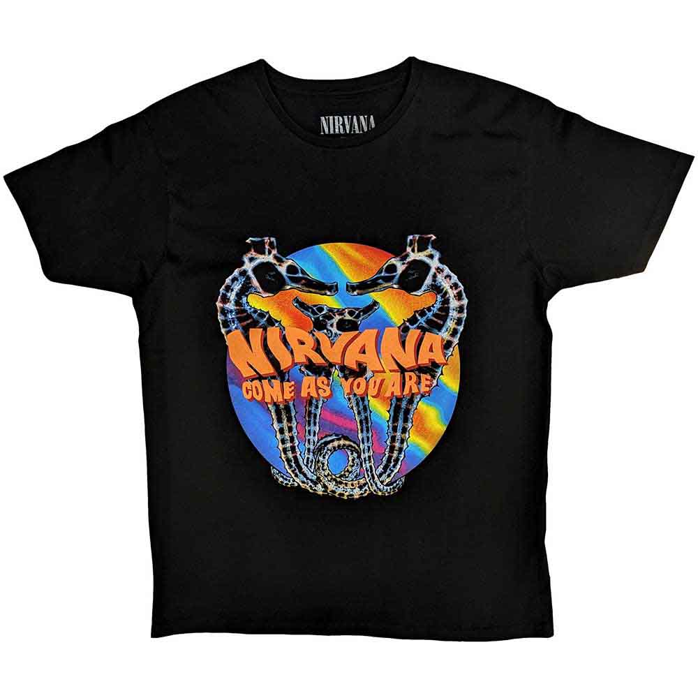 Black t-shirt with white Nirvana "Come As You Are" album art, size XX-Large.