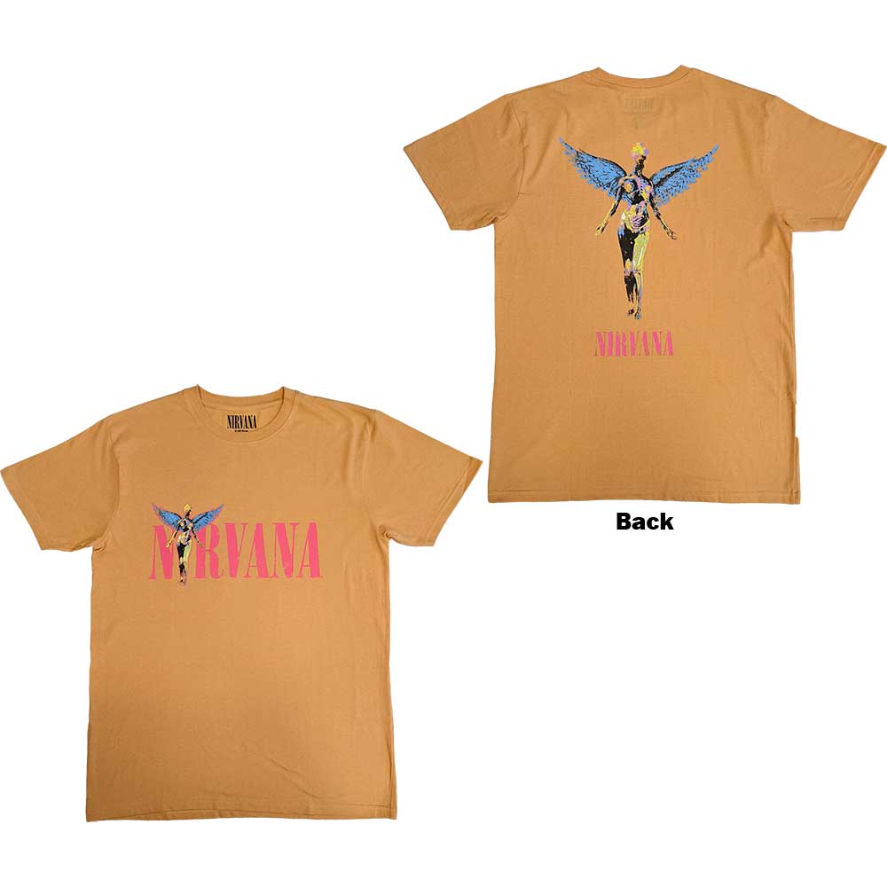 Black unisex t-shirt with large angel back print, Nirvana’s *In Utero* album art.