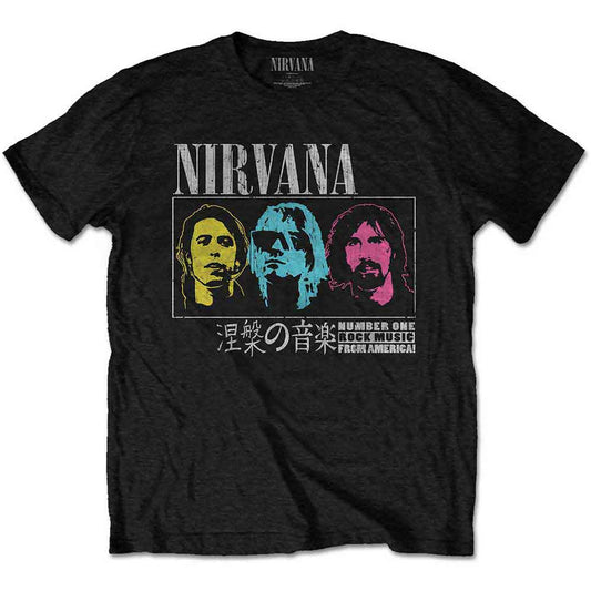 Black Nirvana t-shirt, size X-Large, with "Japan!" design; barcode included.
