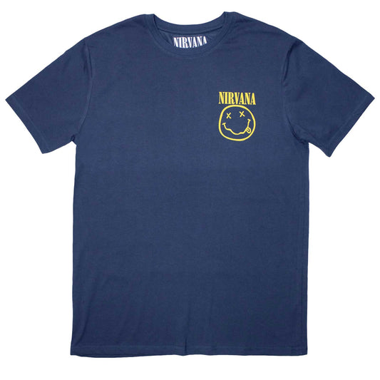 Black t-shirt with a small, yellow smiley face graphic, size XX-Large.