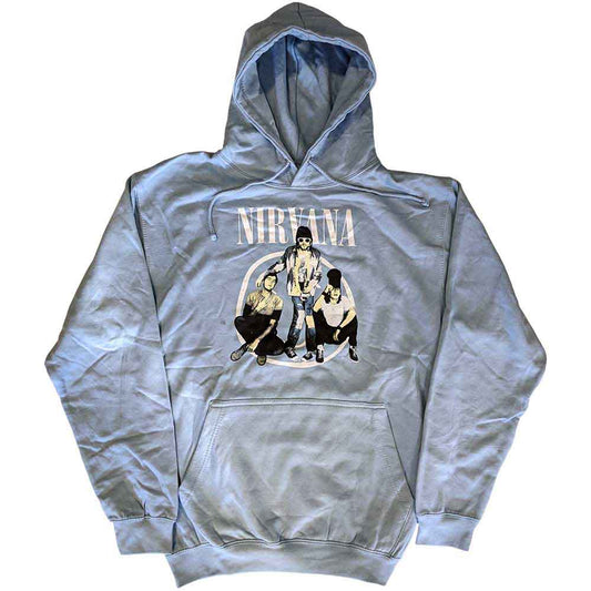 Dark pullover hoodie with a photo of Kurt Cobain in a trapper hat.