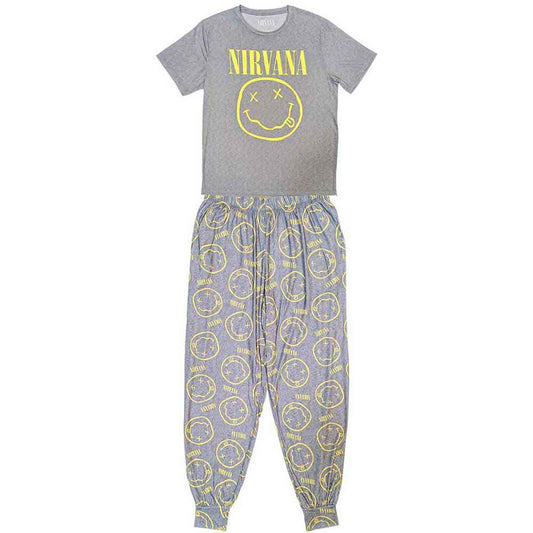 Yellow pyjamas with a smiling face, likely for adults, size X-Small.