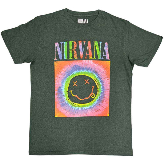 Medium, black Nirvana t-shirt with a glowing smiley face design.