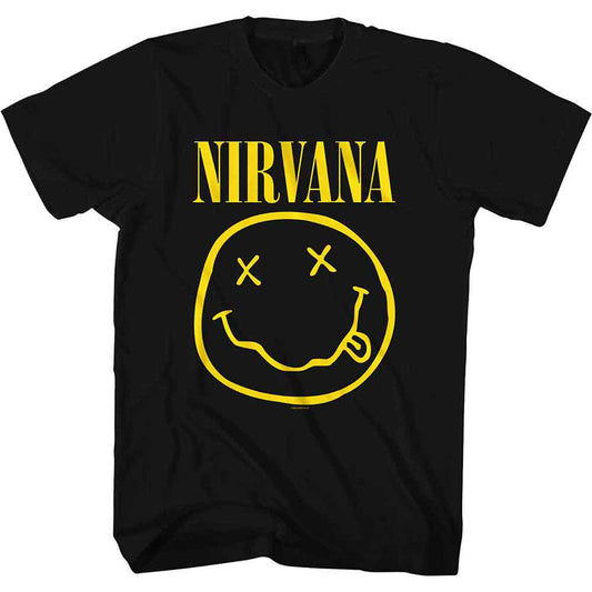Yellow smiley face graphic on a unisex Nirvana t-shirt, size XXX-Large.