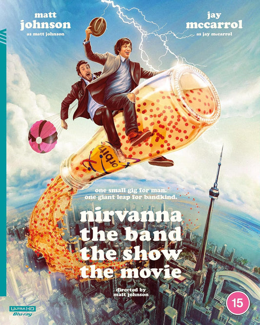 Nirvanna" Blu-ray cover: man in a pill capsule flies over a city.