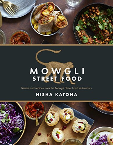 Cookbook cover featuring Indian street food dishes and a monkey illustration.