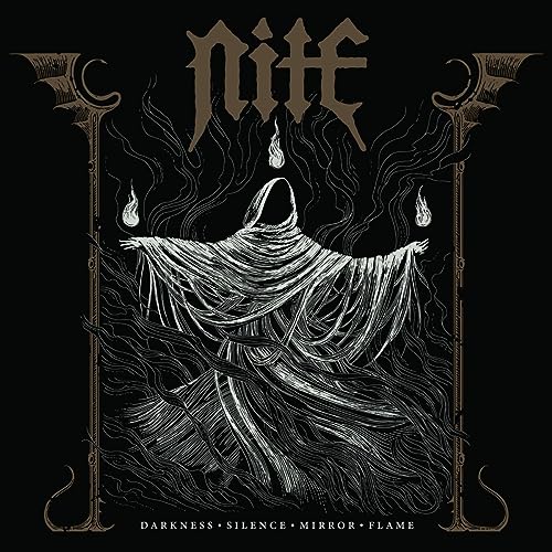 Black and white album cover featuring a hooded figure with flames and smoke.