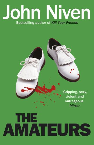 Green book cover with white buck shoes and red splatters.