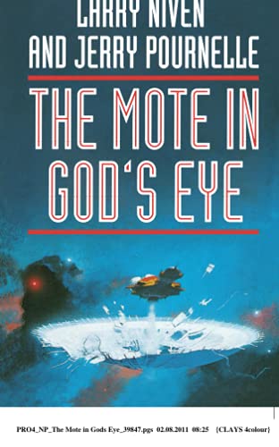 Book cover: “The Mote in God’s Eye” with spaceships and nebula art.