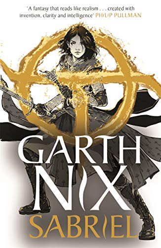 Book cover: young woman with sword, ornate gold circle design.