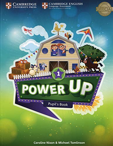 “Power Up Level 1” pupil’s book cover with illustrated farm scene.