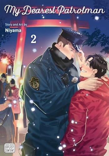 Manga cover: two men, one in a police uniform, embrace in the snow.