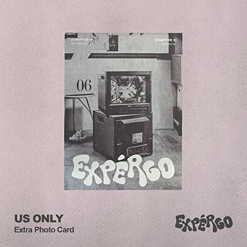 Nmixx Expergo album cover: vintage TV with figures, pink background.