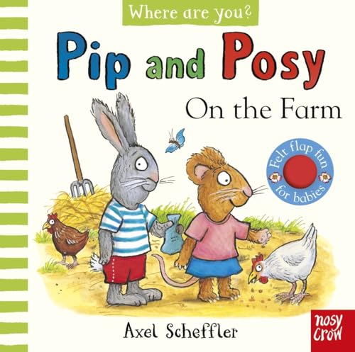Rabbit and mouse characters on a colorful farm scene, felt flaps book.