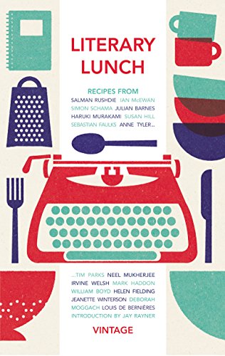 Book cover with typewriter illustration, food icons, and author names.
