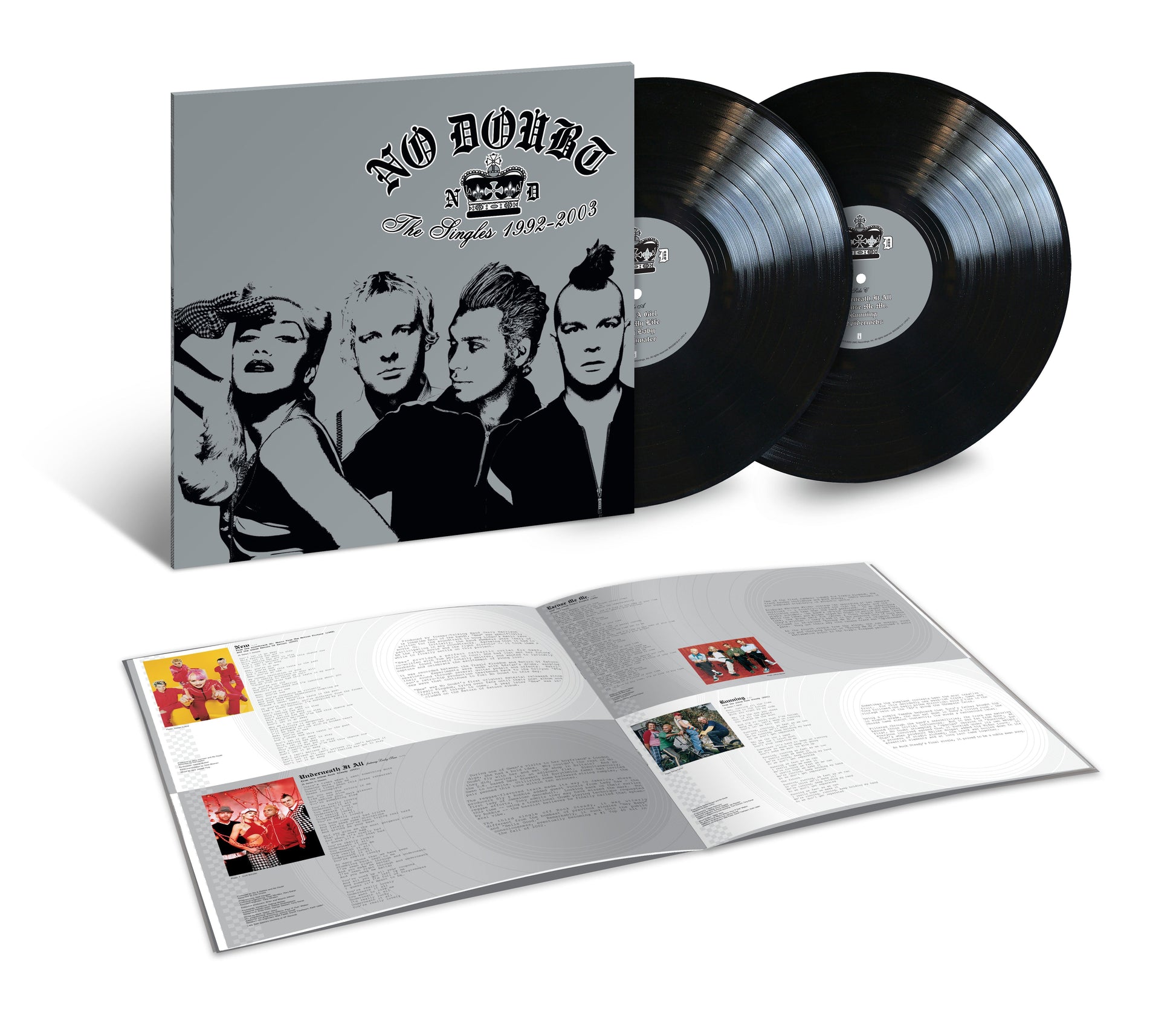 No Doubt’s “The Singles 1992-2003” vinyl record with album art and inserts.