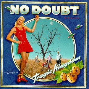 No Doubt’s “Tragic Kingdom” CD cover: woman in red, tree, and insects.