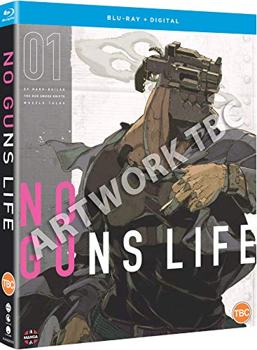 “No Guns Life” Season 1 Blu-ray case with three anime characters.