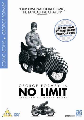 DVD cover for "No Limit" featuring George Formby on a checkered motorcycle.