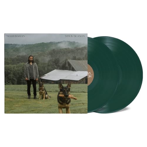 Noah Kahan Stick Season album cover with two dark green vinyl records.